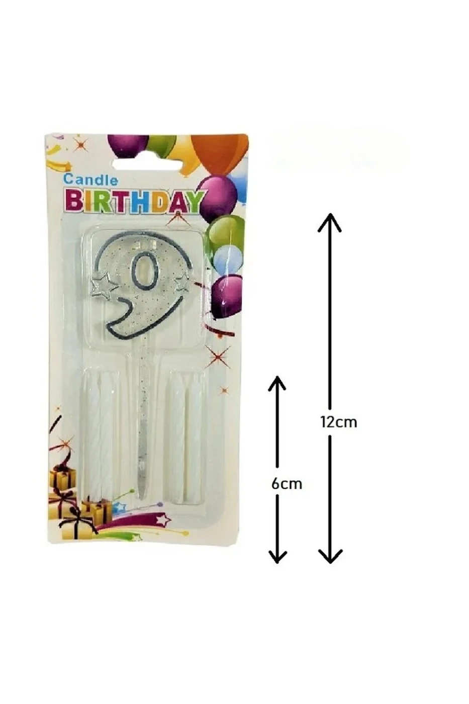 MİKA ŞEFFAF 9 RAKAM GÜMÜŞ MUM 12CM
