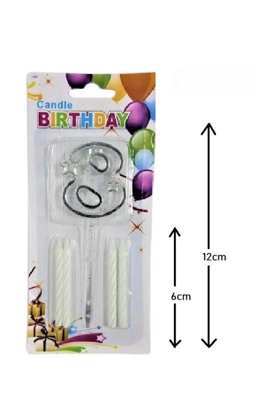 MİKA ŞEFFAF 8 RAKAM GÜMÜŞ MUM 12CM