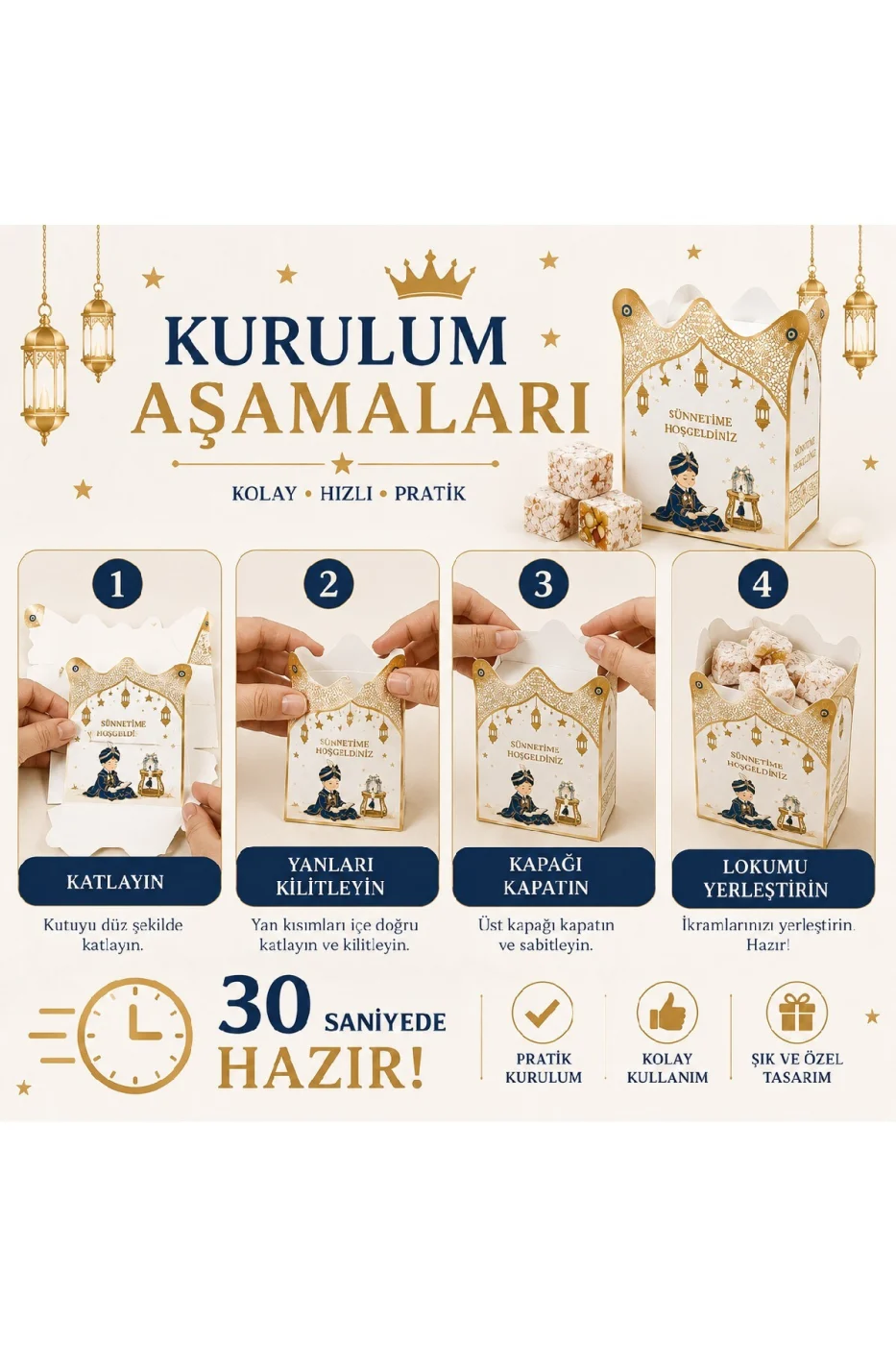 25 Adet Sünnet Lokum Kutusu | Sünnet Hediyeliği Şeker Kutusu | Premium Karton Organizasyon Kutusu gorsel 7