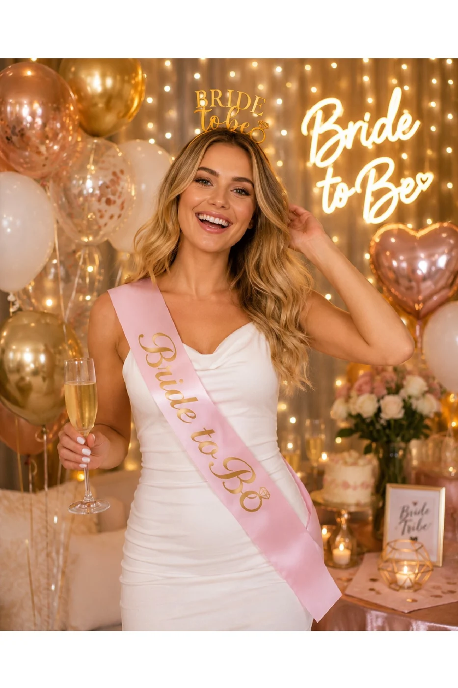 Bride To Be Taç ve Pembe Kuşak Seti - Bekarlığa Veda Gelin Aksesuarı - Bridal Shower Parti Seti gorsel 5