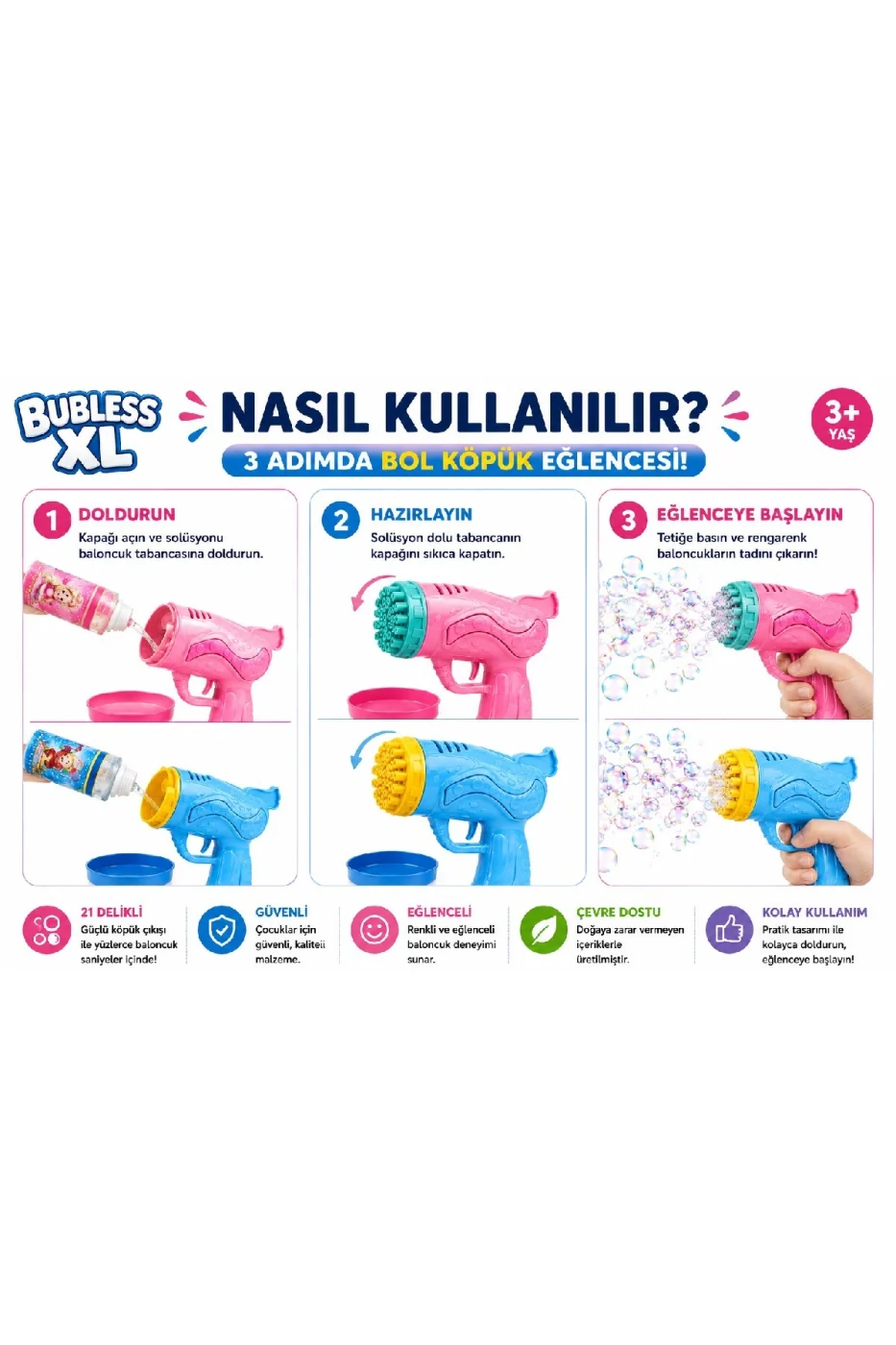 🥇 21 Delikli XL Köpük Baloncuk Tabancası Bubble Gun Çocuk Oyuncağı Baloncuk Makinesi gorsel 5