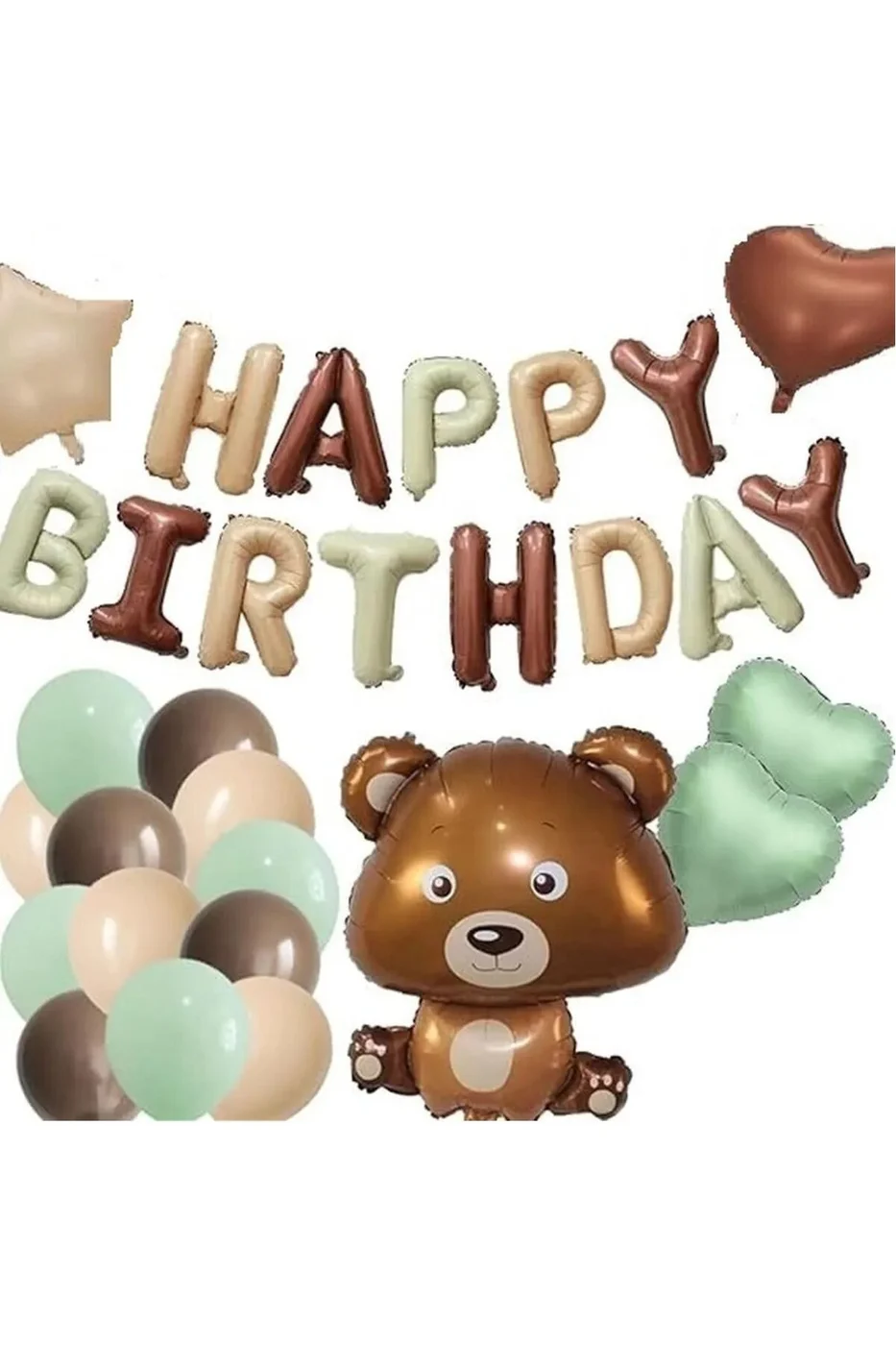 HAPPY BIRTHDAY FOLYO BEBEK AYI FOLYO BALON DOĞUM GÜNÜ PARTİ SETİ SÜSÜ gorsel 2