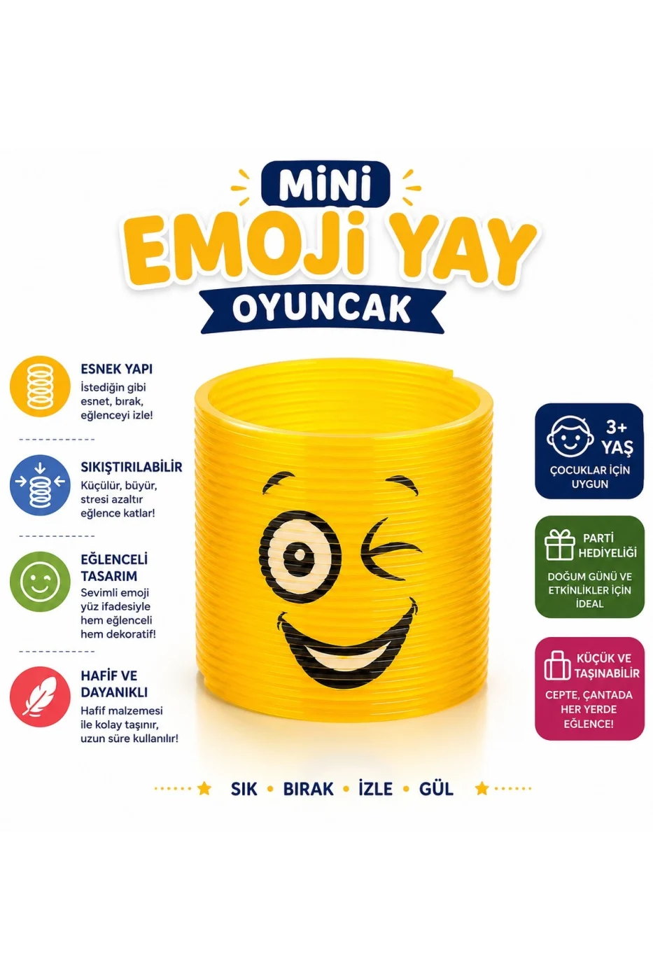 Mini Emoji Yay Oyuncak 2'li | Renkli Esnek Slinky Yay | Çocuk Oyuncağı | Parti Hediyeliği | Stres Oyuncağı gorsel 3