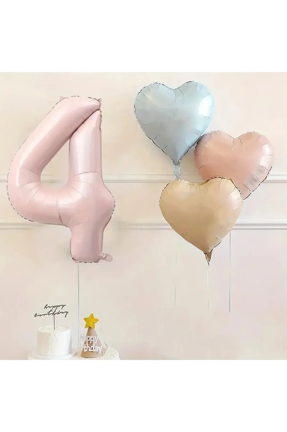 Pembe Rakam Folyo Balon Retro Mavi Pembe Satin Kalp Folyo Balon Doğum Günü Balon Seti gorsel 3