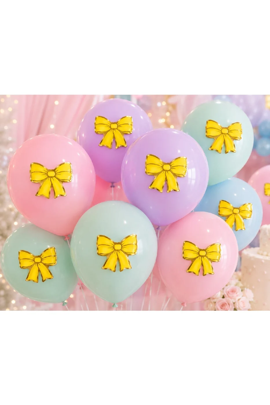 Renk Seçenekli Fiyonk Balon ve Pasta Dekor Fiyonk Seti 12 Adet Büyük & Küçük Boy Parti Süsü Baby Shower Doğum Günü Seti Süsü gorsel 2