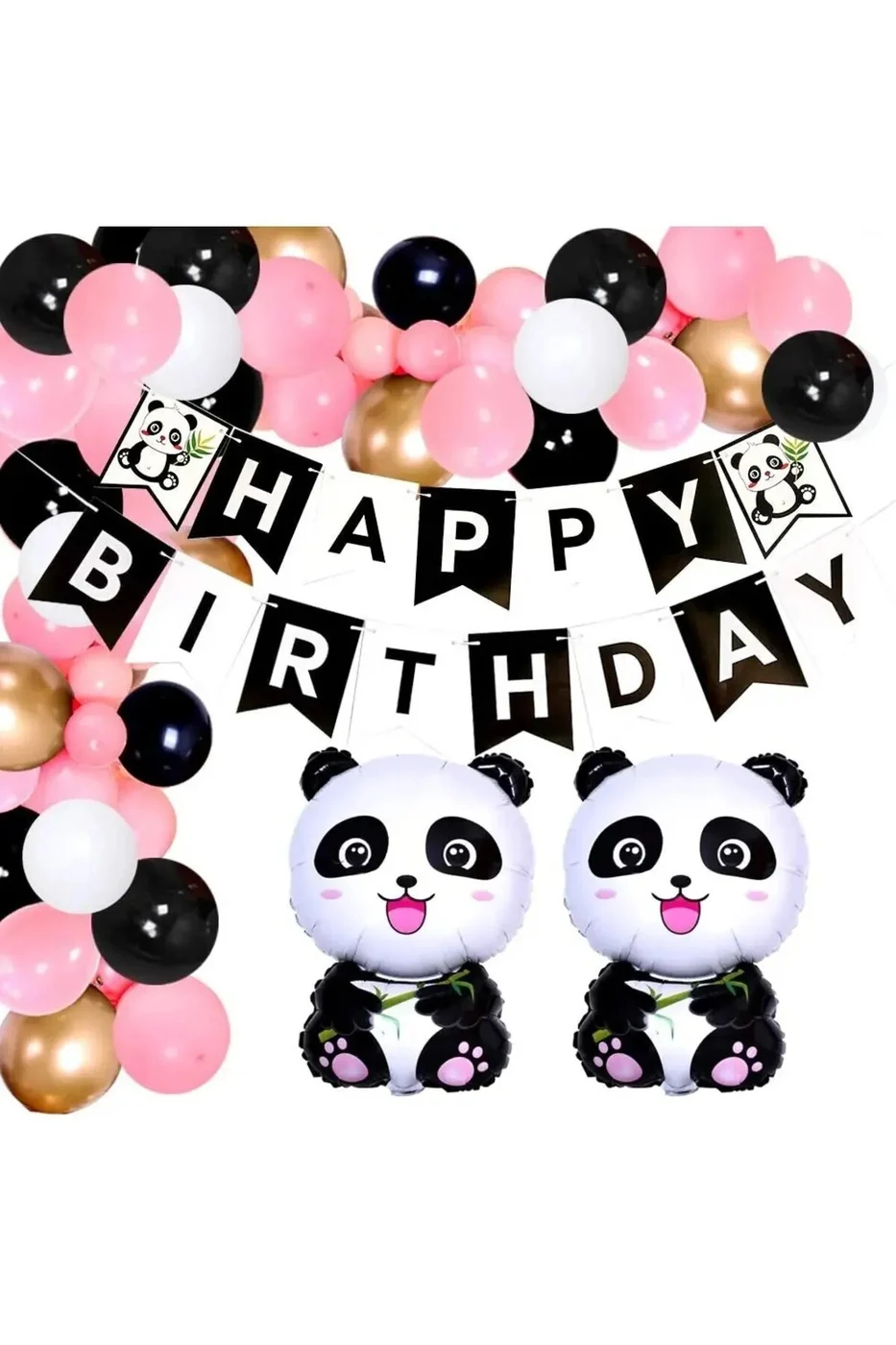 LÜX İYİKİ DOĞDUN UZAR YAZILI PANDA FOLYOLU BALON ZİNCİR SET DOĞUM GÜNÜ PARTİ SETİ SÜSÜ gorsel 3
