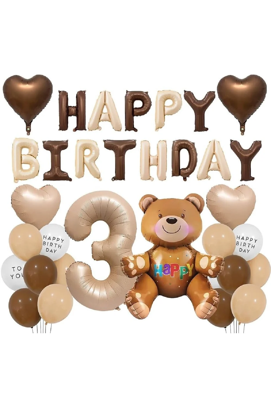 Lüks Retro Ayıcık Kahverengi Folyolu Balon Happy Birthday Afiş Dekorasyon Doğum Günü Parti Seti Süsü