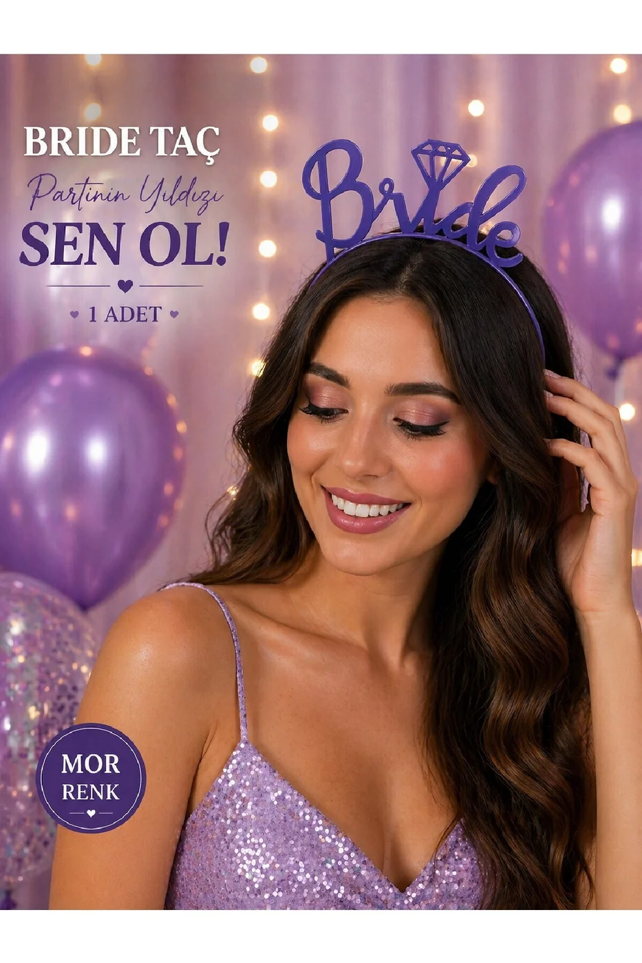 Mor Bride Taç – Bekarlığa Veda & Doğum Günü Parti Tacı