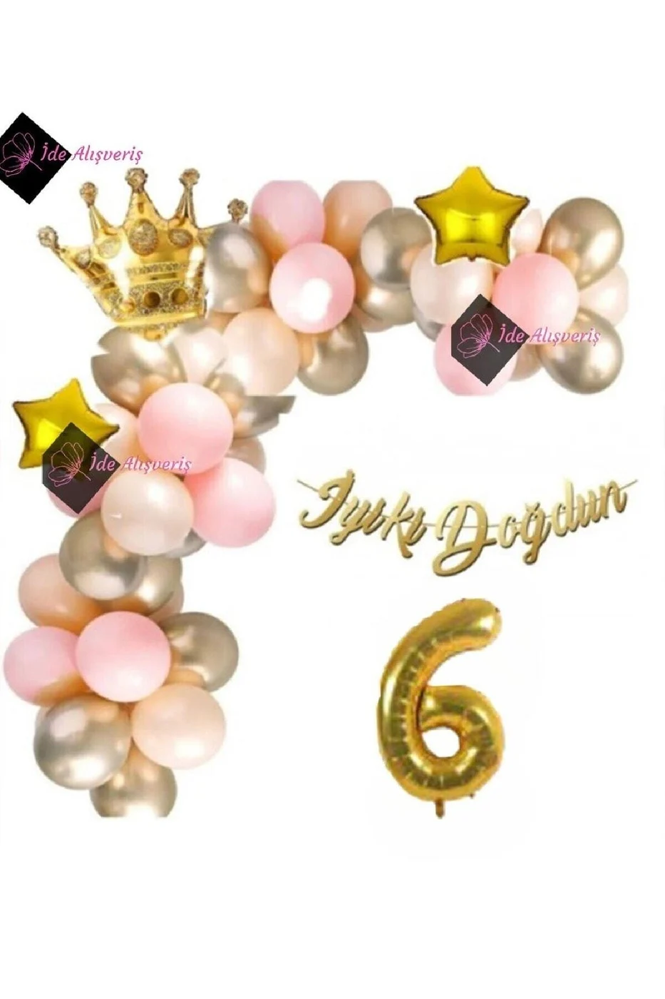 6 Yaş Lüks Doğum Günü Balon Seti Gold Pembe Doğum Günü Parti Süsü gorsel 2