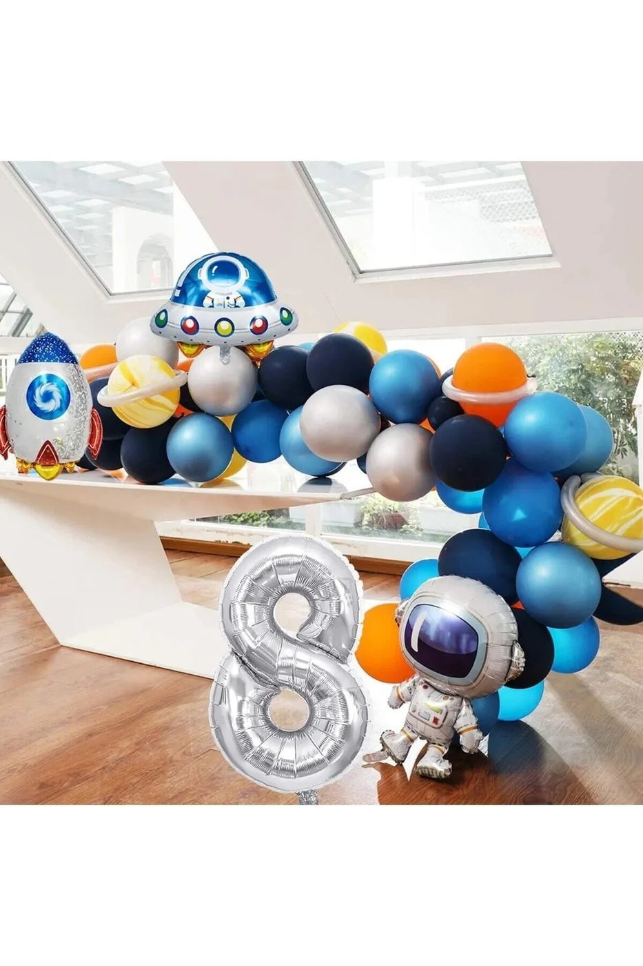 Uzay Temalı Doğum Günü Seti 8 Yaş 4 Adet Folyo, 50 Lateks Balon, Banner, Balon Zinciri, Balon Bandı gorsel 3
