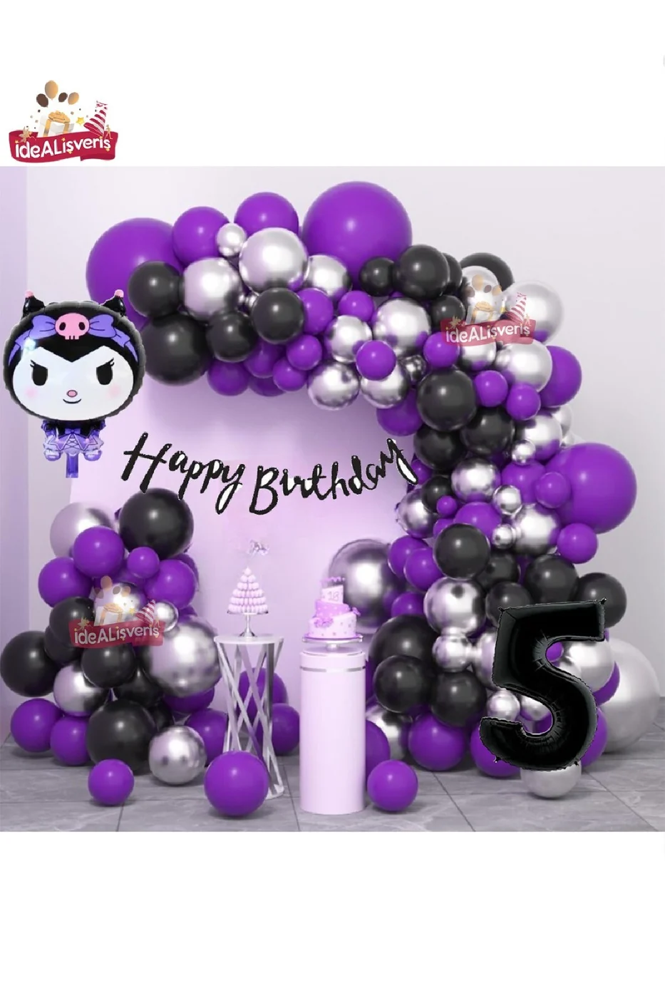 Yaş Folyolu Kuromi Temalı Balon Seti Kuromi Doğum Günü Parti Seti Süsü gorsel 5