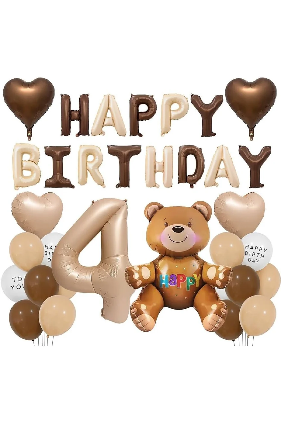 Lüks Retro Ayıcık Kahverengi Folyolu Balon Happy Birthday Afiş Dekorasyon Doğum Günü Parti Seti Süsü gorsel 2