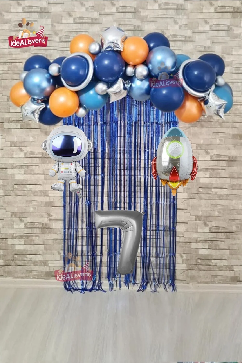 Uzay Konsept Doğum Günü Yaş Balonlu Astroketli Balon Zinciri Seti Uzay Gezegen Doğum Günü PartiSüsü