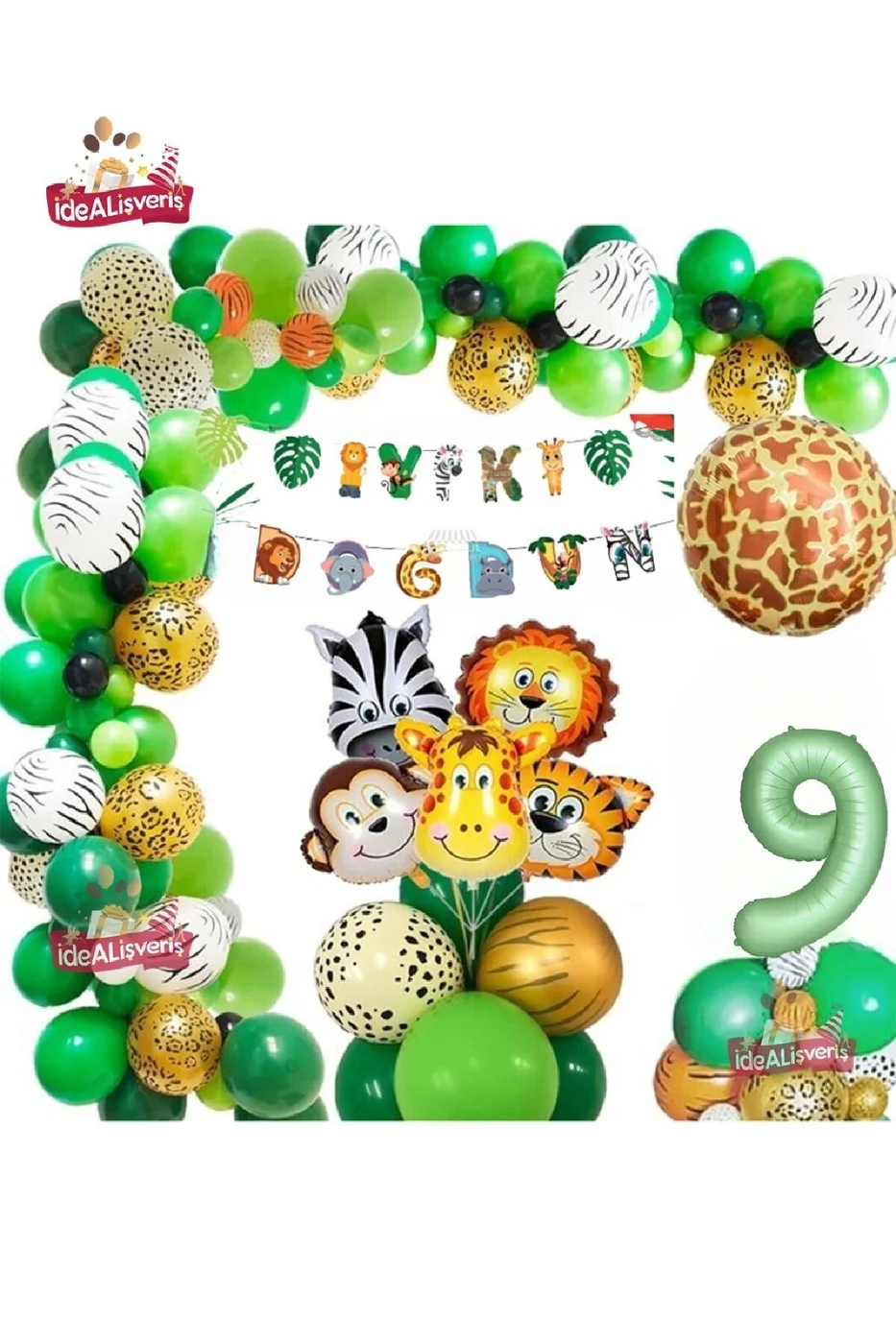 Safari Partisi Malzemeleri Safari Temalı Folyo Lüks Zincir Balon Seti Doğum Günü Parti Seti Süsü
