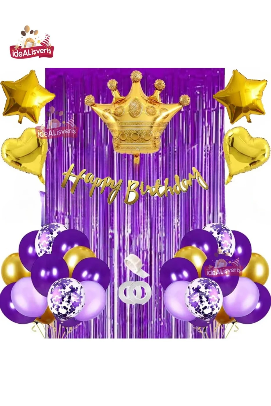 Happy Birthday Kaliografili Mor Lila Gold Doğum Günü Balon Zincir Seti gorsel 2
