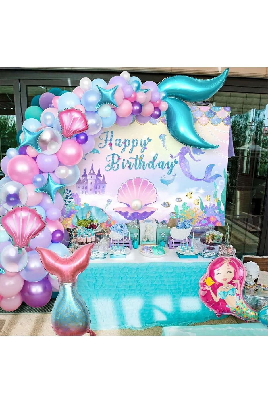 Küçük Denizkızı Doğum Günü Partisi Süslemeleri Kızlar için Pembe Denizkızı Balon Kemer Garland Seti gorsel 5