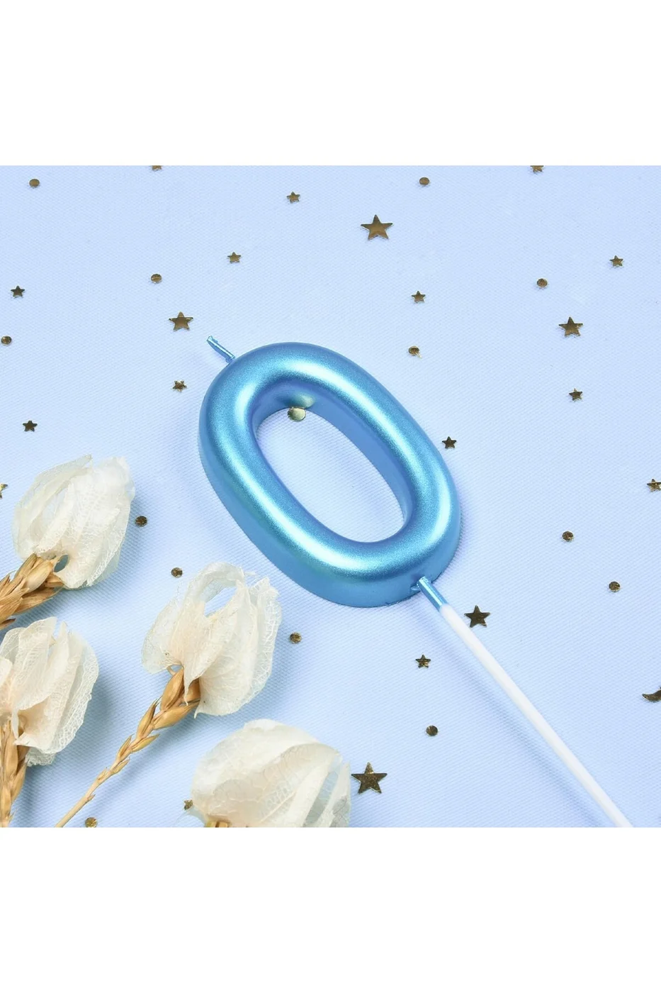 0 YAŞ PARLAK AÇIK MAVİ ŞIK MUM 12 CM gorsel 2