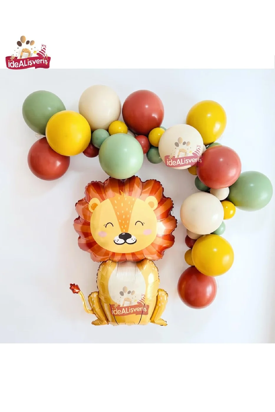Sevimli Aslan Folyo Balonlu Safari Süslemeleri, Orman Balon Kemeri Doğum Günü Parti Seti Süsü