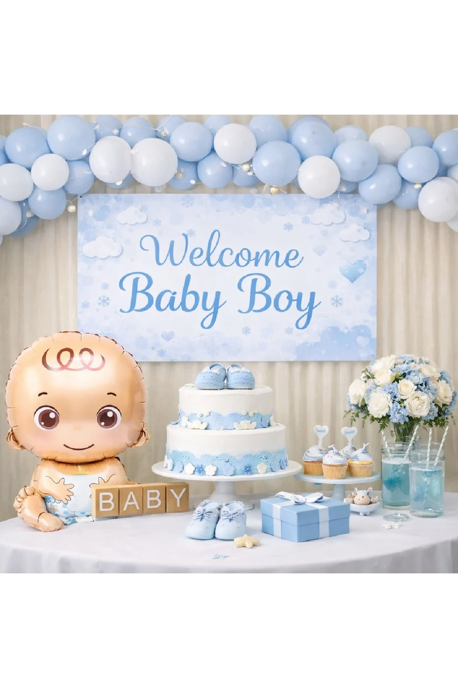 ERKEK BEBEK BABY SHOWER KONSEPTLİ BRANDALI SET FUL SET LÜKS SET YENİ DOĞAN PARTİ SETİ SÜSÜ
