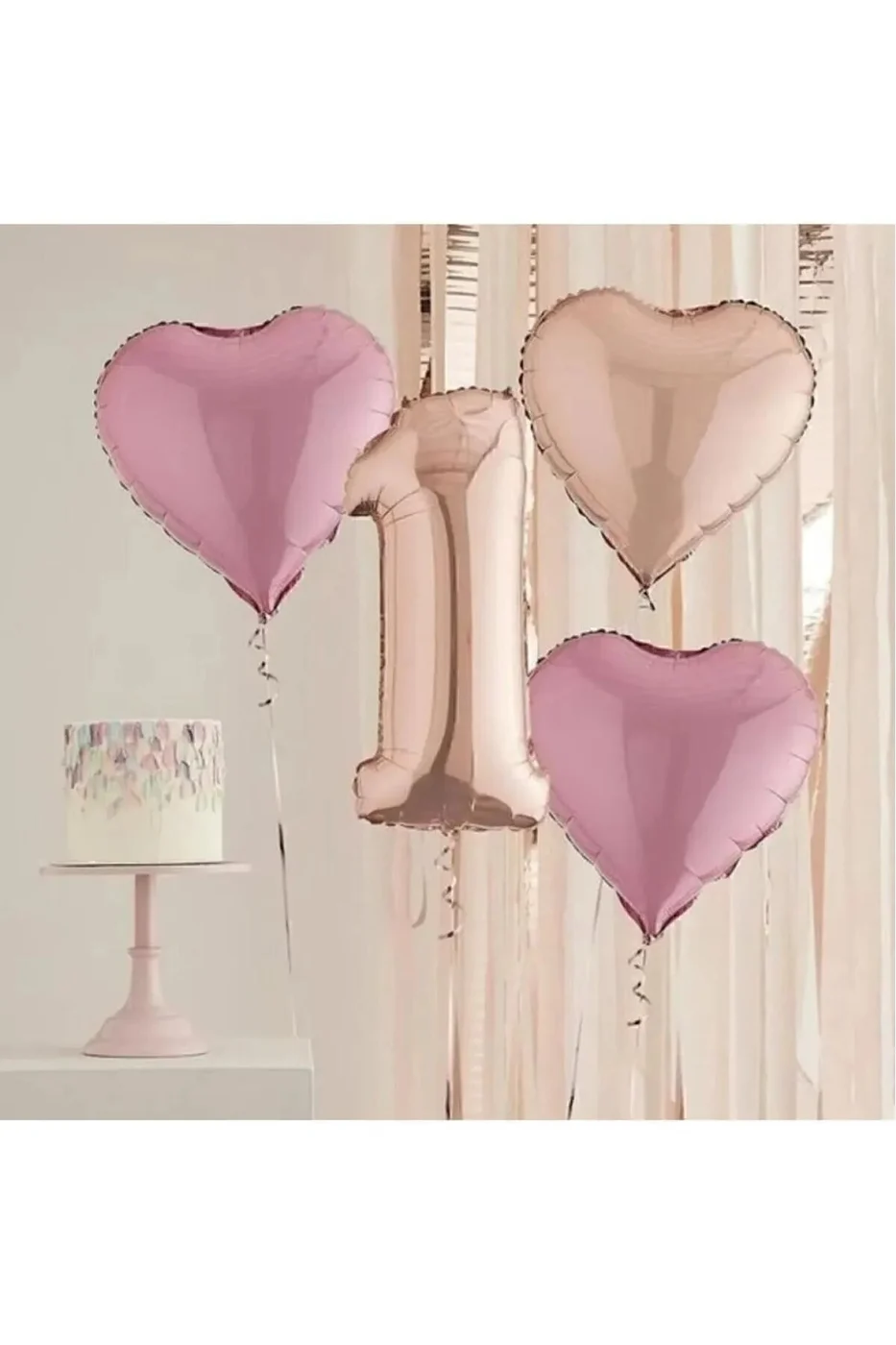Rosegold Yaş Rakam Folyolu Pembe Rosegold Kalp Folyo Balon Doğum günü Parti Seti Süsü
