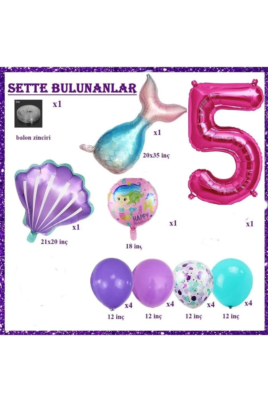 Küçük 5 Yaş Deniz Kızı Temalı Doğum Günü Parti Kutlama Seti Konsept gorsel 2