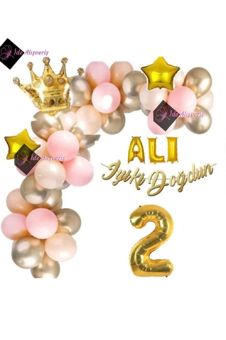 3 Harfli Folyo Balon 2 Yaş Lüks Doğum Günü Balon Seti Doğum Günü Parti Süsü gorsel 3