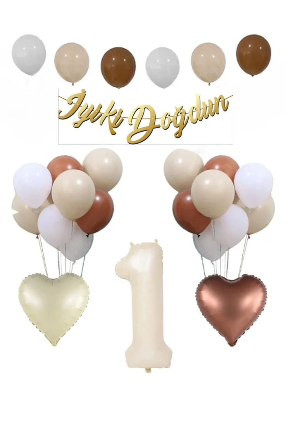 İyiki Doğdun Yazı Retro Kalp Folyo Balon Doğum Günü Balon Parti Seti Süsü gorsel 4