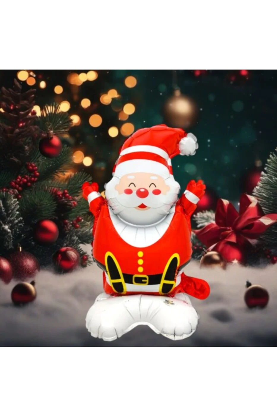 Ayaklı Küçük Oturan Noel Baba Folyo Balon Yılbaşı Folyo Balonu Süsü