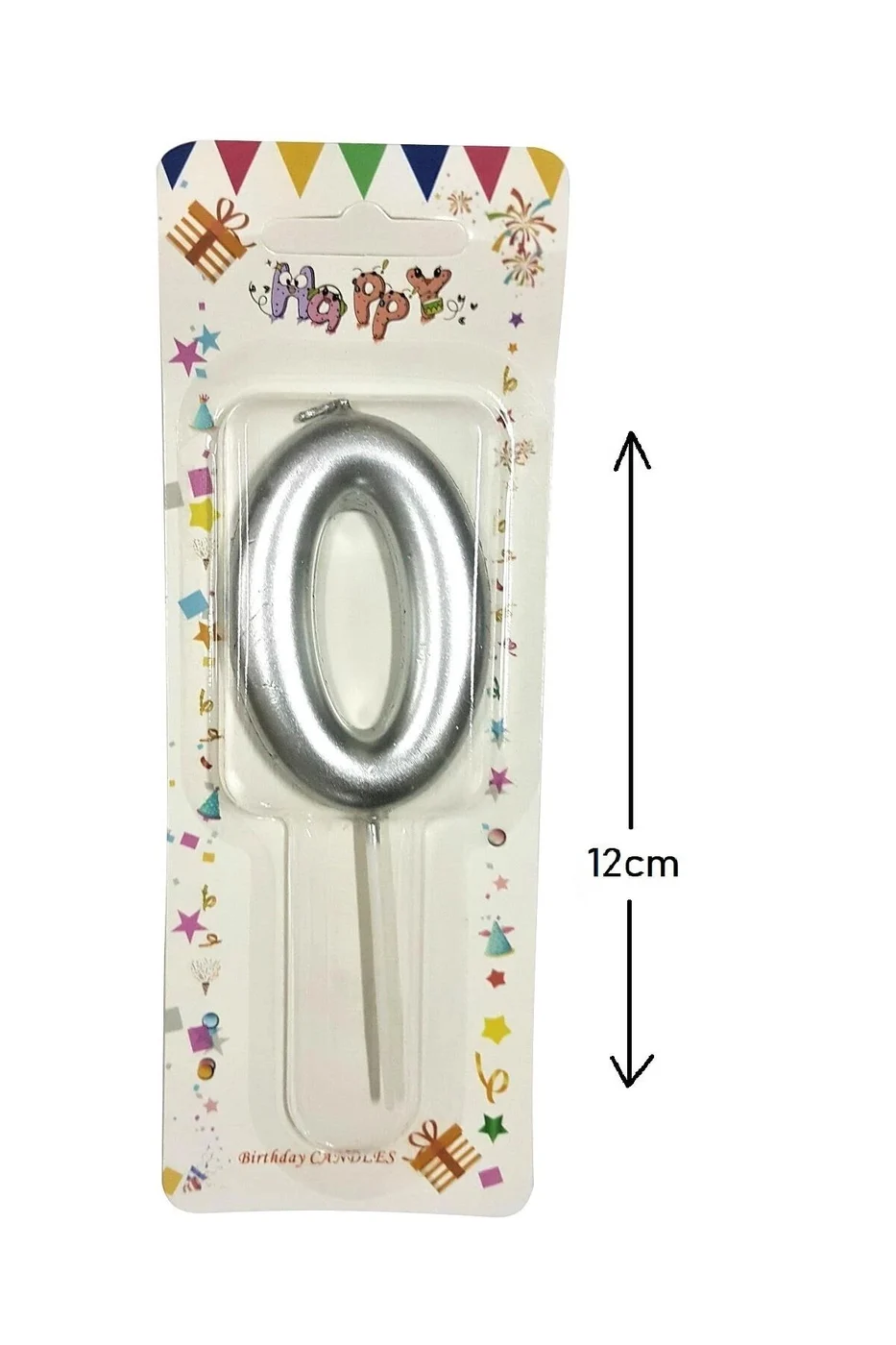 BÜYÜK BOY 0 RAKAM GÜMÜŞ MUM 12CM
