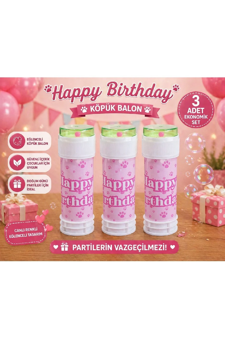 Happy Birthday Köpük Balon 10’lu Set Pembe Kedi Temalı Doğum Günü Parti Oyuncağı Çocuklar İçin Eğlenceli Köpük Baloncuk gorsel 2