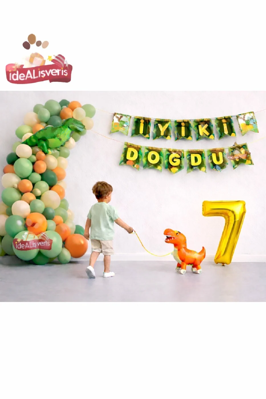 Jurassic Adventure Dinozor Doğum Günü Parti Konsept Seti Süsü Yürüyen Dinozor Gold Rakam Balonlu