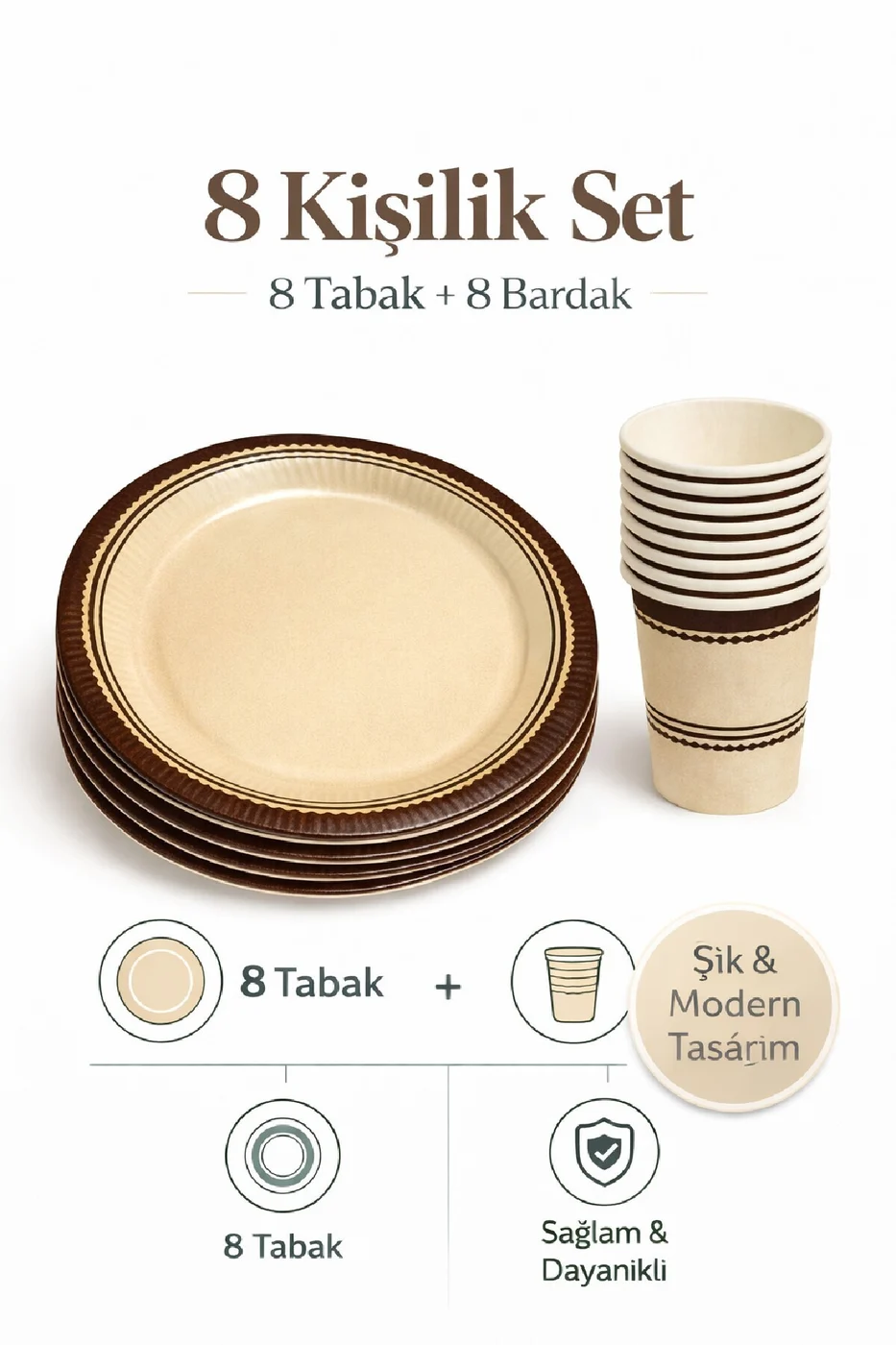 Retro Elegant Krem Parti Seti – 8 Tabak 8 Bardak gorsel 2