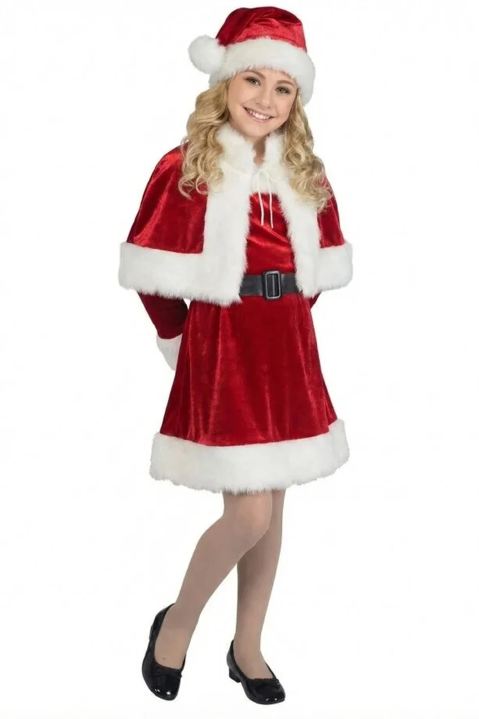 Kadife Kumaş Pelerinli Noel Anne Kostümü Kadife Kumaş Pelerinli Çocuk Noel Anne Kostümü gorsel 7