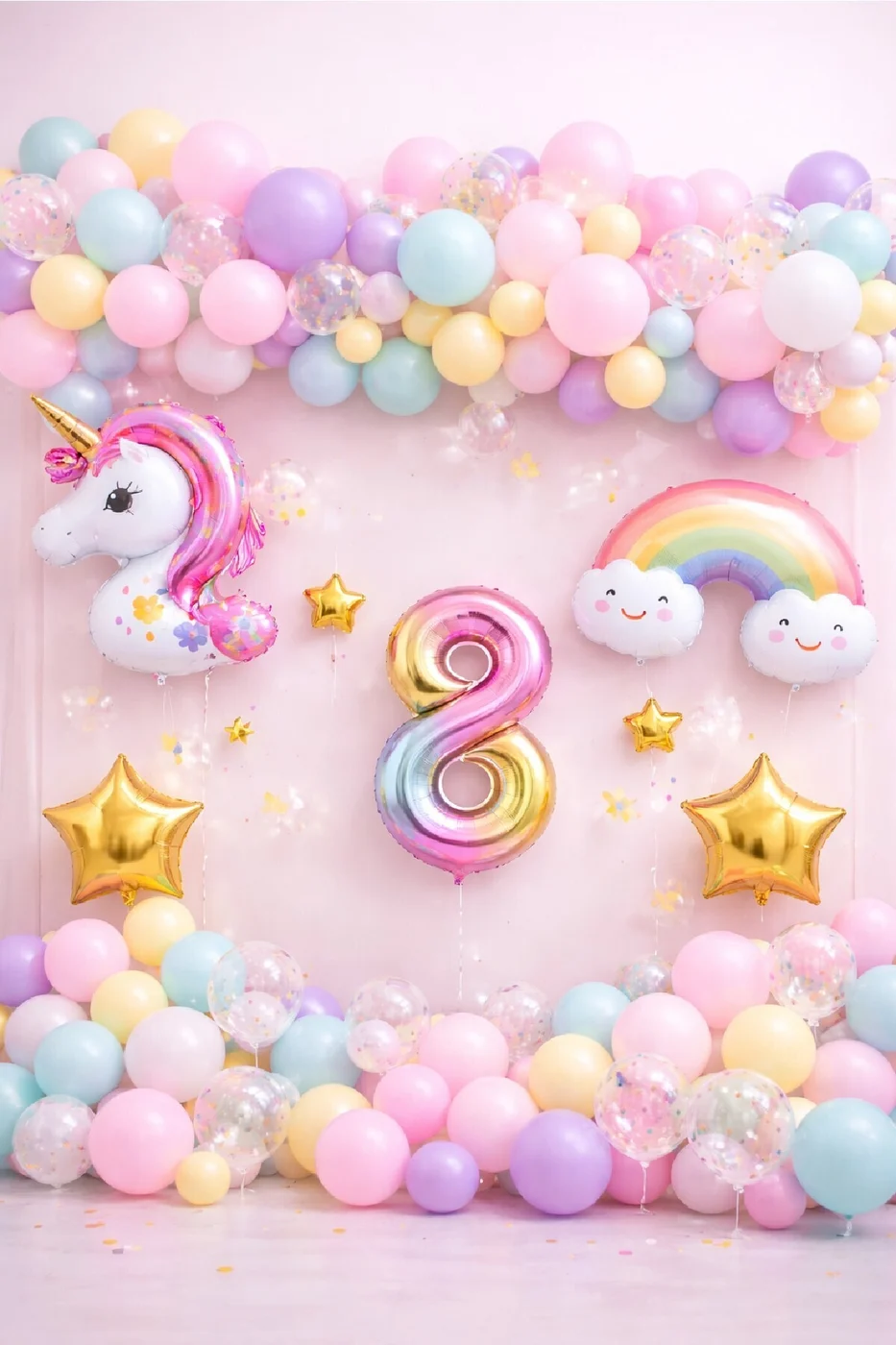 Unicorn Gökkuşağı Pastel Doğum Günü Balon Seti Zincir Yaş Balonlu Parti Süsleme Seti Süsü