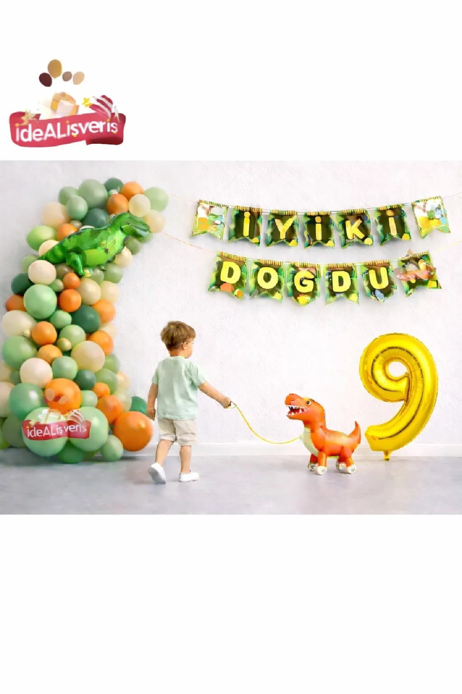Jurassic Adventure Dinozor Doğum Günü Parti Konsept Seti Süsü Yürüyen Dinozor Gold Rakam Balonlu