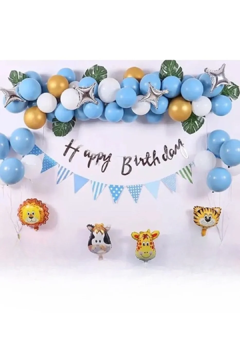 Mavi Balon Safari Folyo Kafalı Doğum Günü Balon Parti Seti Süsü gorsel 2