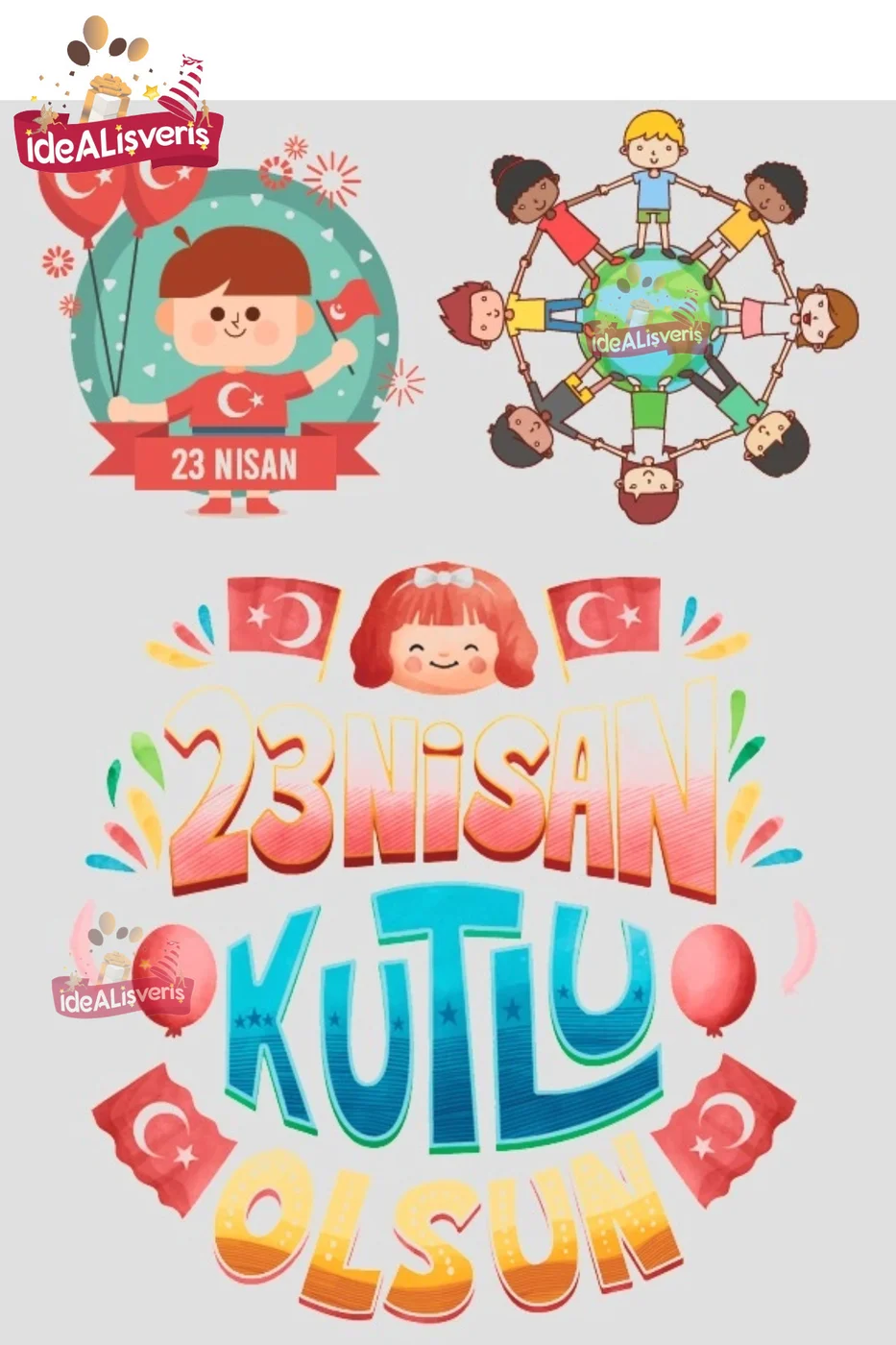 23 Nisan Cam Sticker Seti – Sınıf Pencere Süsleme (3’lü Set) gorsel 3