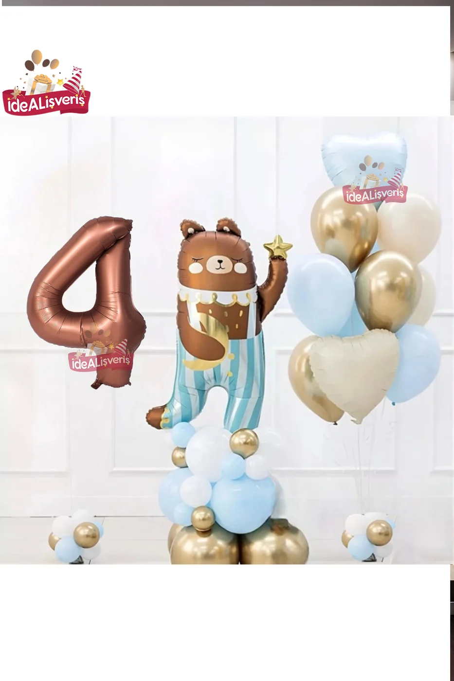 SEVİMLİ TEDDY BEAR AYI FOLYOLU 4 YAŞ KAHVE FOLYOLU DOĞUM GÜNÜ PARTİ SETİ SÜSÜ