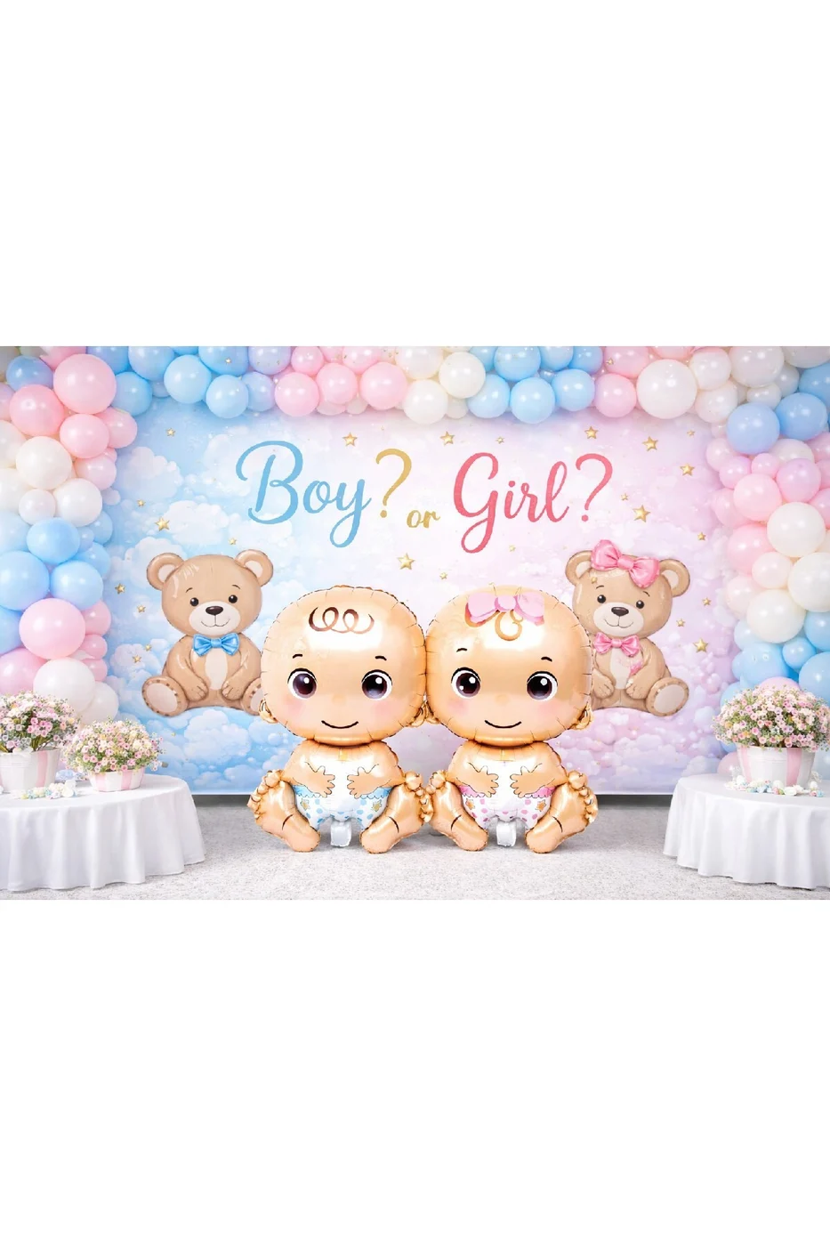 Ayıcıklı Bebek Figürlü Gender Reveal Parti Seti – Boy or Girl Konsepti