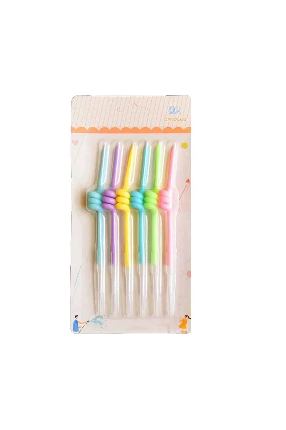 6 LI KIVRIMLI MAKARON RENKLİ MUM 12CM