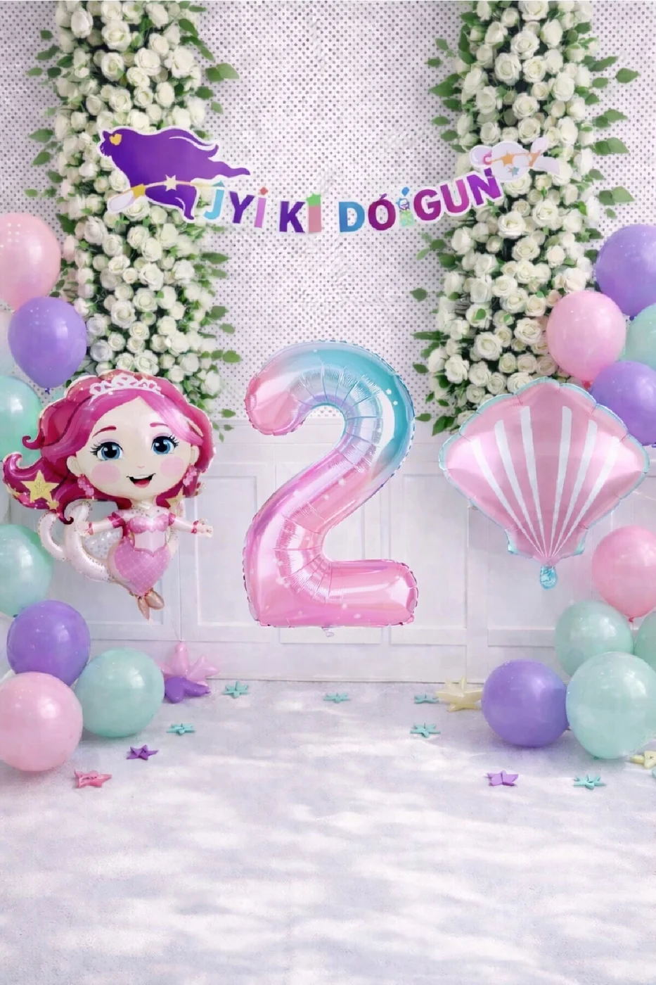 Okyanus Masalı Deniz Kızı Rüyası Pastel Mermaid Yaş Balonlu Doğum Günü Dekor Parti Seti Süsü