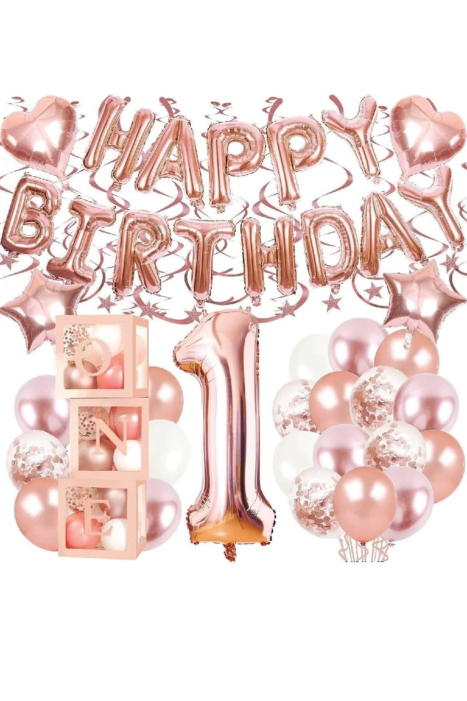 Rose Gold 1 Yaş Balon Zinciri Doğum Günü Seti Iyi Ki Doğdun Doğum Günü Seti gorsel 2