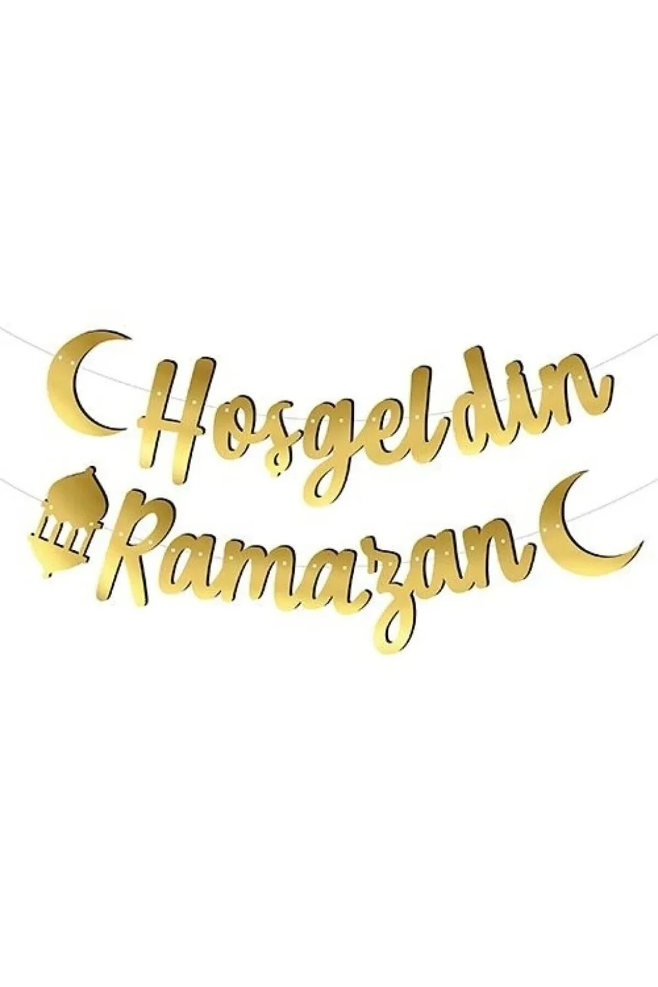 Hoşgeldin Ramazan Yazılı Kaligrafi Banner Gold Renkli 200x30 cm Ramazan Bayramı Altın Renginde Süs