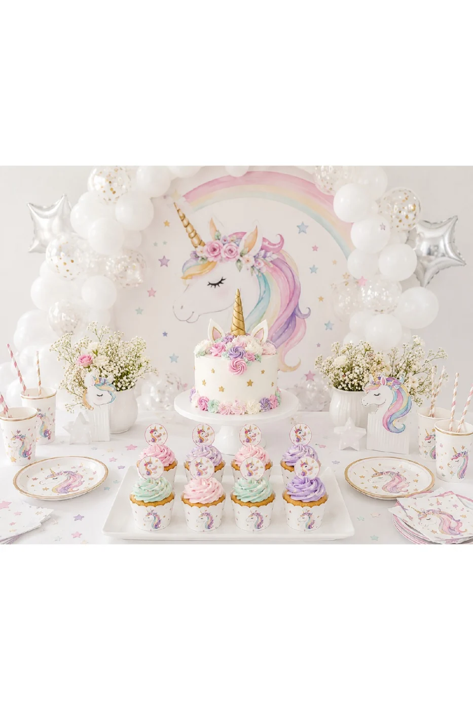 Unicorn Cupcake Süsü 8'li Set | 8 Cupcake Kalıbı + 8 Unicorn Kürdan | Doğum Günü Parti Malzemeleri | Baby Shower | Diş Buğdayı gorsel 8