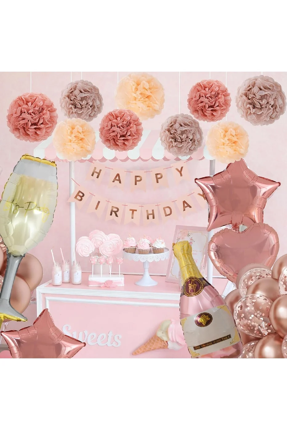 Kadınlar ve Kızlar için Rose Gold Doğum Günü Süslemeleri, İyiki Doğdun Banner Doğum Günü Süslemelri gorsel 3
