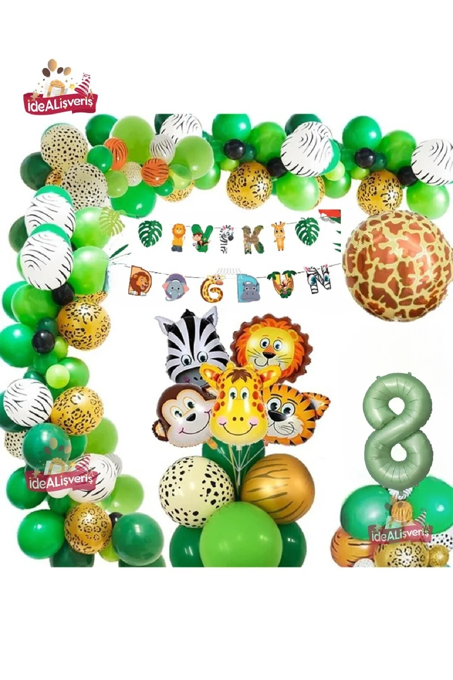 Safari Partisi Malzemeleri Safari Temalı Folyo Lüks Zincir Balon Seti Doğum Günü Parti Seti Süsü