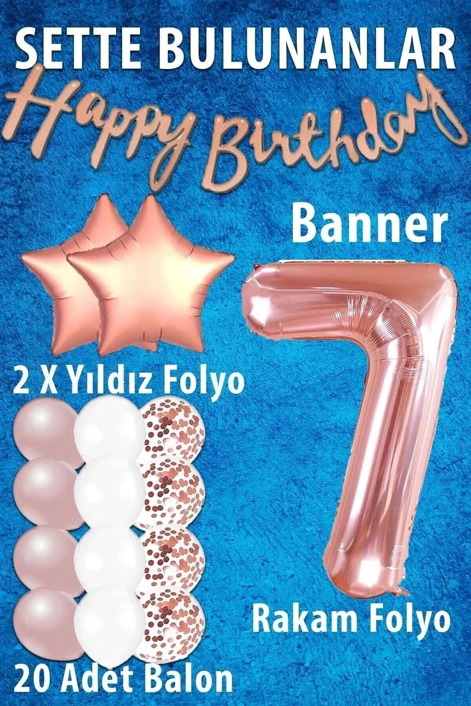 Rose Gold Konsept Yaş Doğum Günü Kutlama Seti; Beyaz Gold Konfetili Balon, Rakam Yıldız