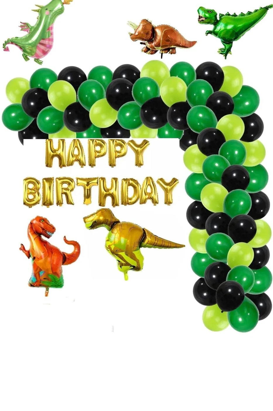 Dinazor Temalı Folyo Balon Happy Birthday Gold Folyo Doğum Günü Süsü Parti Seti