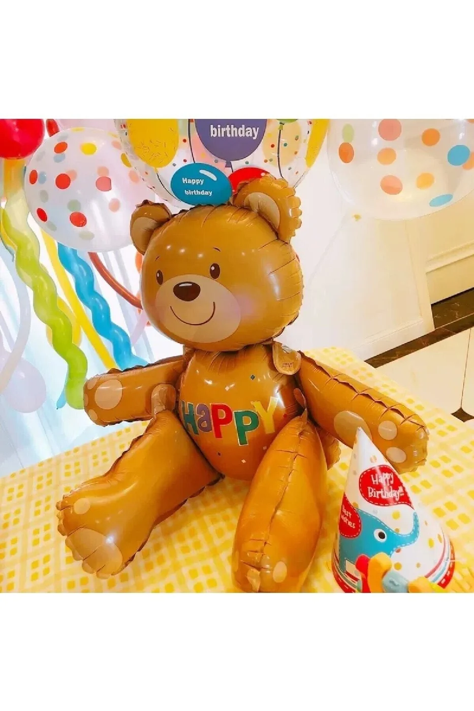 Happy Yazılı Oturan Ayı Folyo Balonu gorsel 2