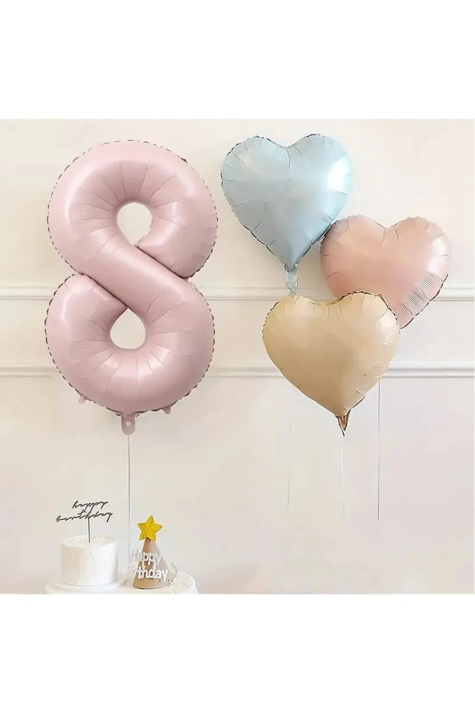 Pembe Rakam Folyo Balon Retro Mavi Pembe Satin Kalp Folyo Balon Doğum Günü Balon Seti gorsel 3